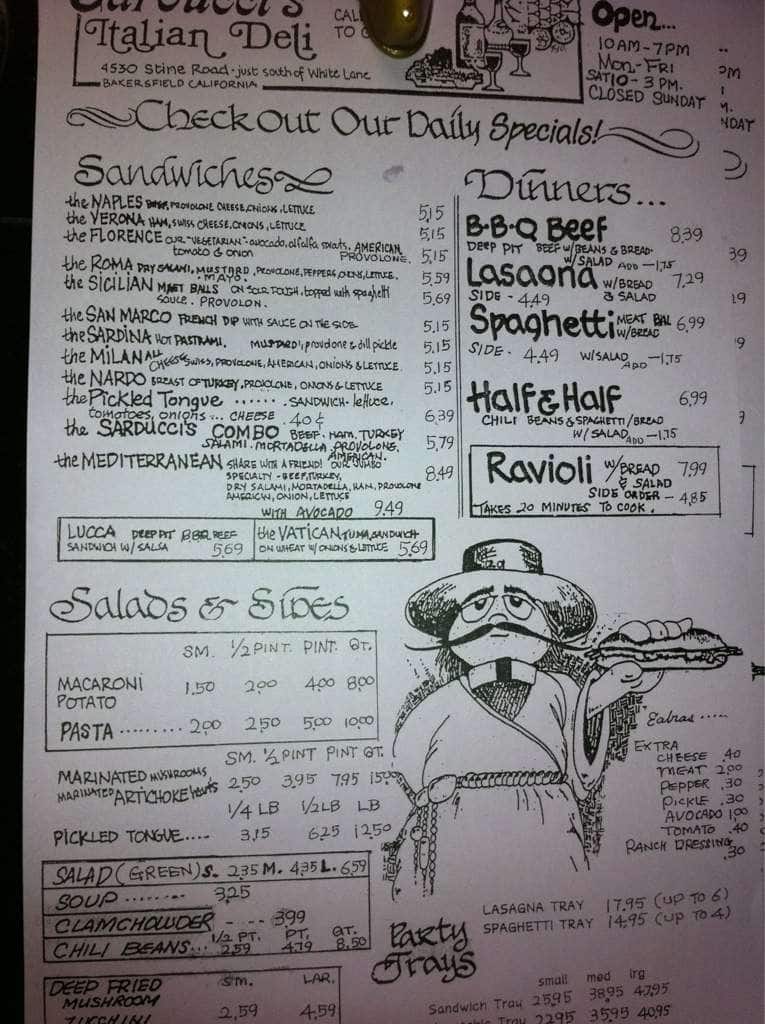 Sarducci's Italian Deli Menu Urbanspoon/Zomato