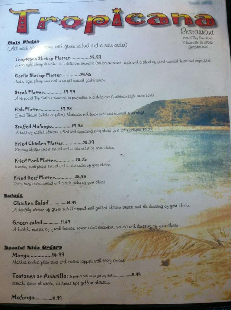 Tropicana Restaurant Menu For Tropicana Restaurant Menu