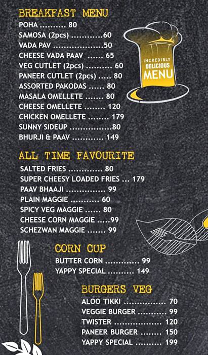 Yappy Cafe menu