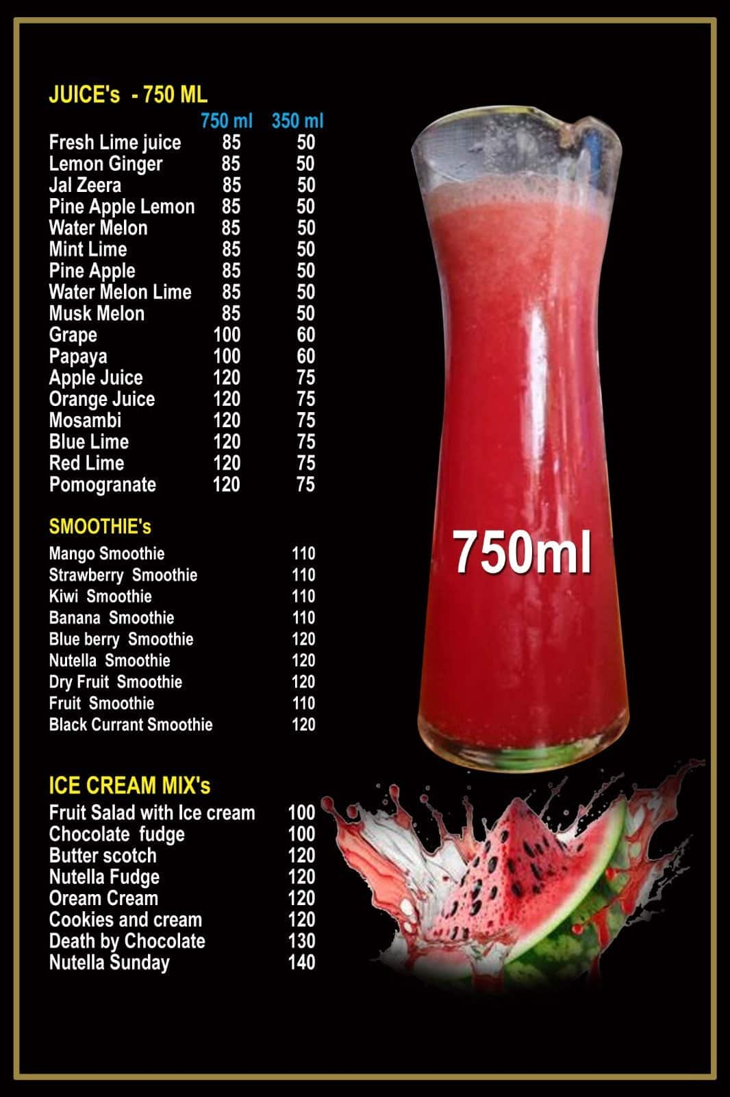 Menu of Juice Box, Suraram, Hyderabad