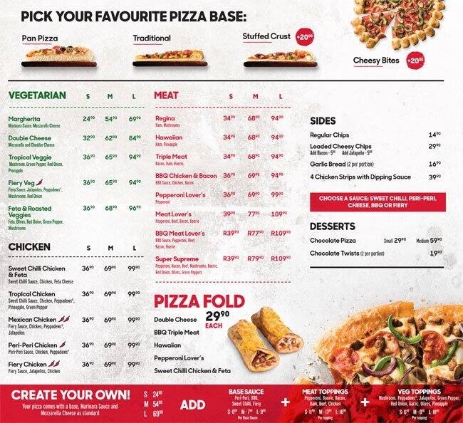 Menu Au Pizza Hut Restaurant Midrand Shop 2