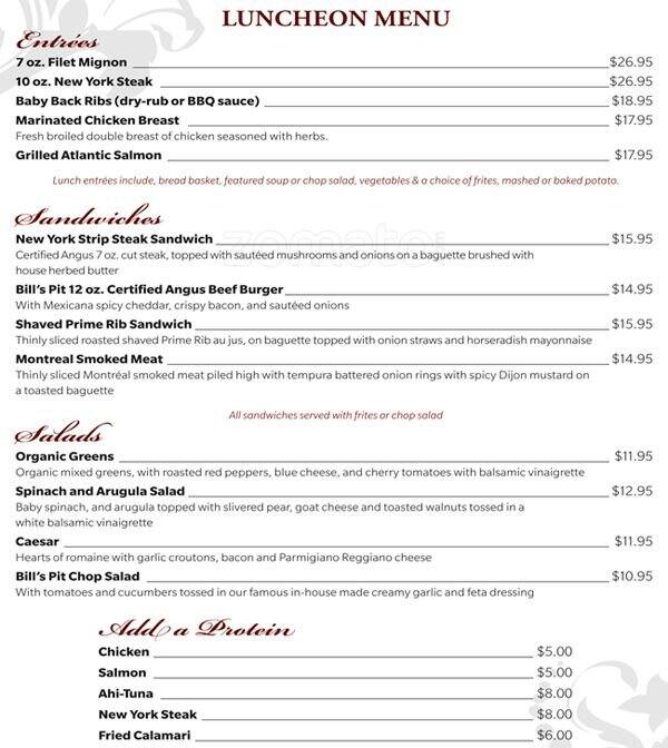 Bill's Pit menu