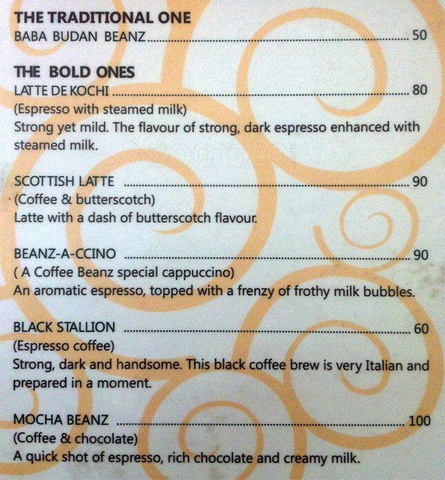 Coffee Beanz Menu, Menu for Coffee Beanz, Marine Drive, Kochi Zomato