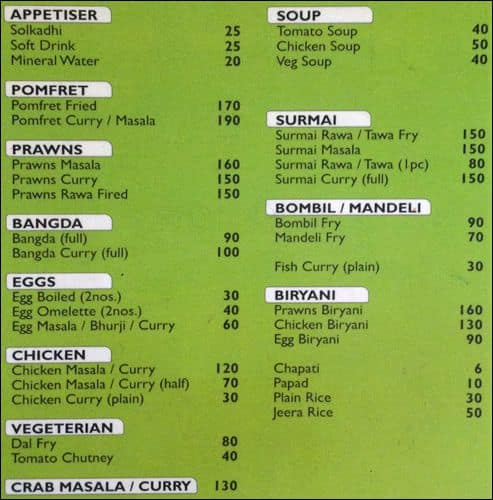Konkan Fish menu