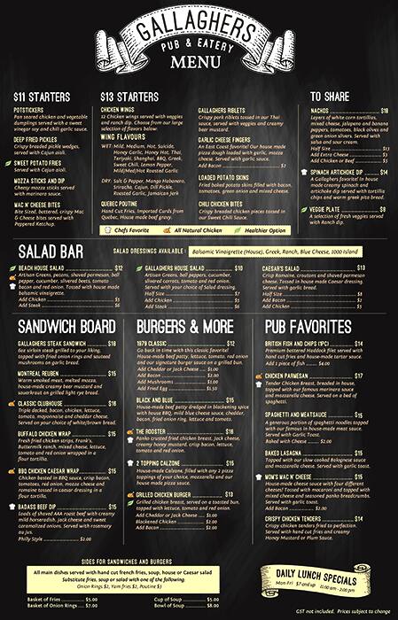 Menu de Gallaghers Pub & Eatery