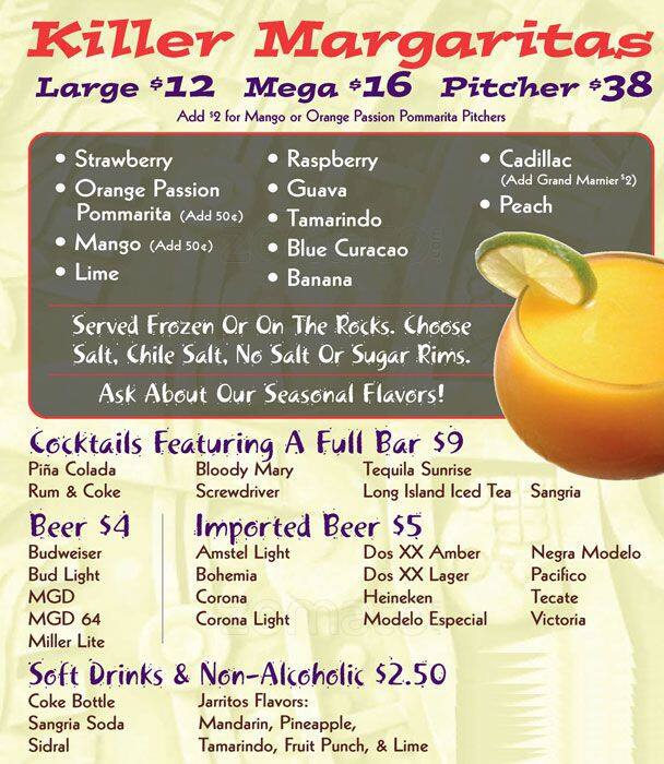 Menu at Cesar's Killer Margaritas Clark pub & bar, Chicago, N Clark St