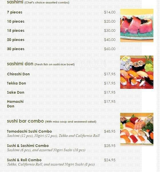 Menu at Tomodachi Sushi Bistro Restaurant, Hayward