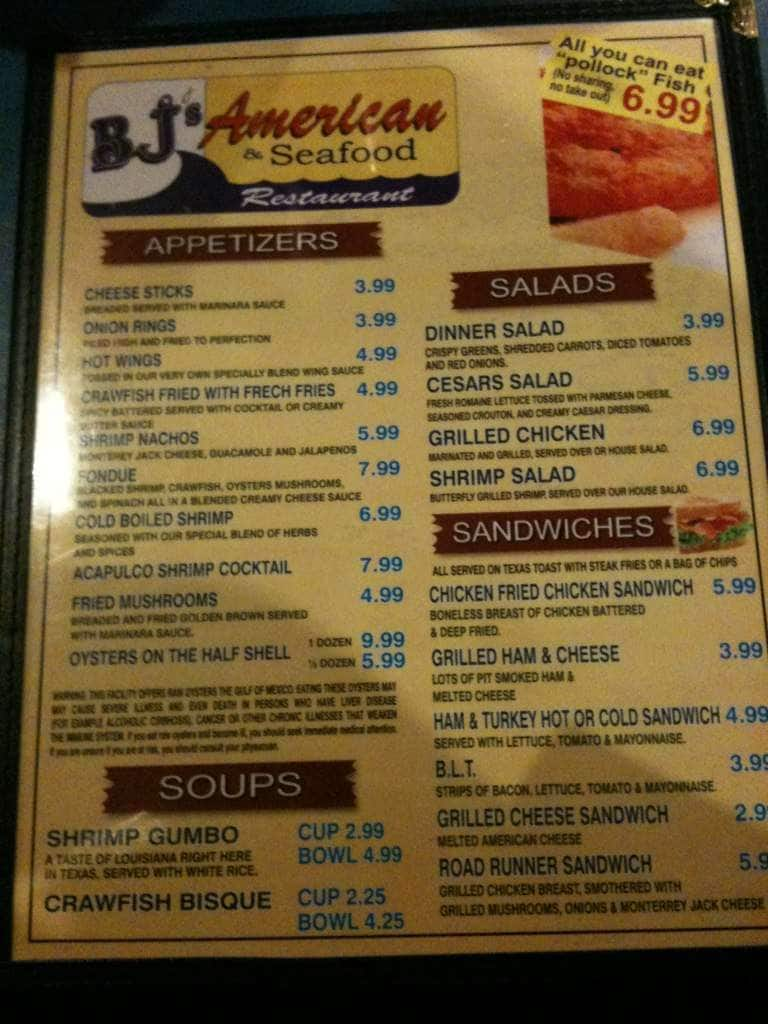 BJ's American And Seafood Restaurant Menu - Urbanspoon/Zomato