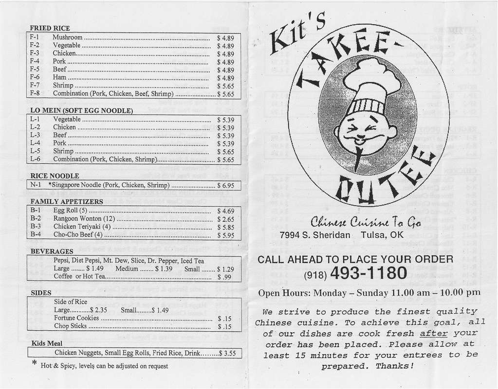 Kit's TakeeOutee Menü, Kit's TakeeOutee, Woodland Hills/71st Street