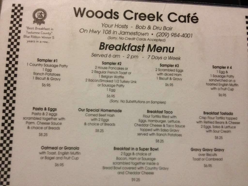 Woods Creek Cafe Menu, Menu for Woods Creek Cafe, Jamestown, Jamestown