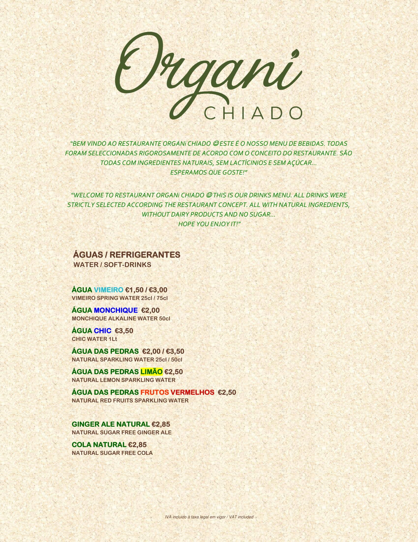 Menu At Organi Chiado Restaurant Lisbon