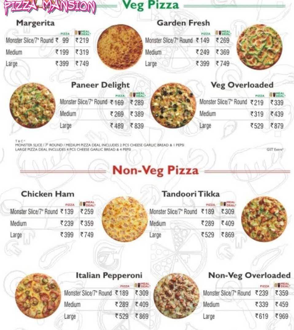 Menu at Pizza Mansion, Bengaluru