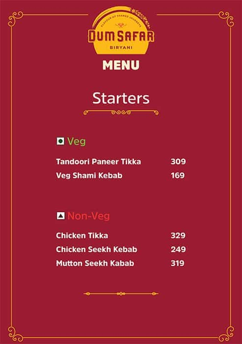 Menu of Dum Safar Biryani, Whitefield, Bangalore