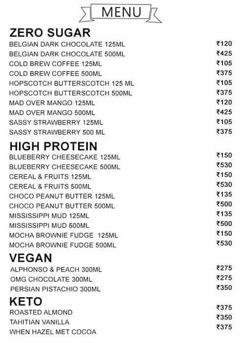 Menu of Go Zero - Guilt Free Ice Creams, Indiranagar, Bangalore