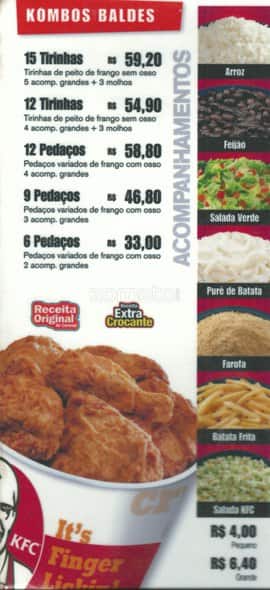 KFC cardápio