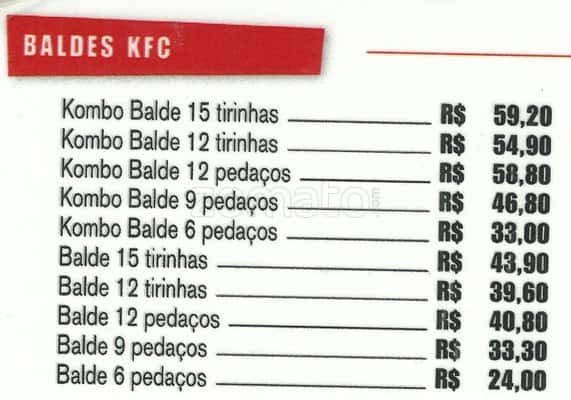 KFC cardápio