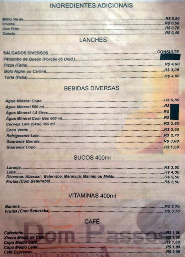 Dom Passos cardápio