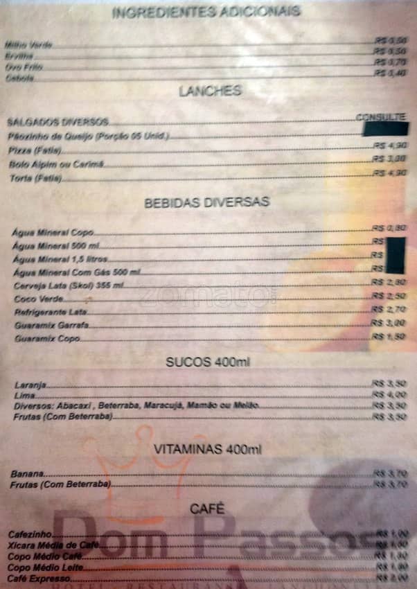 Dom Passos cardápio