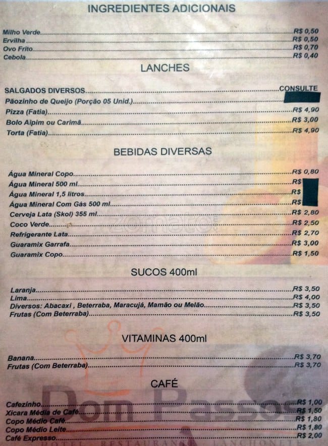 Dom Passos cardápio