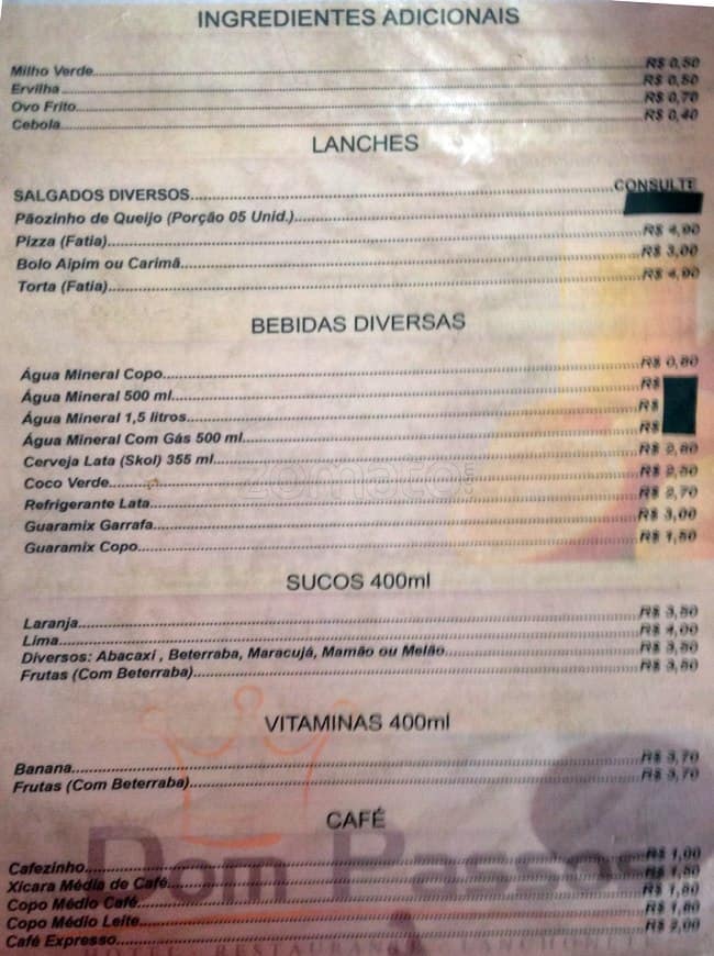 Dom Passos cardápio