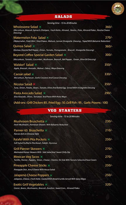Beyond Coffee menu