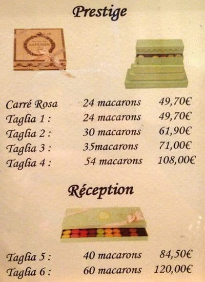 Menu di Ladurée 