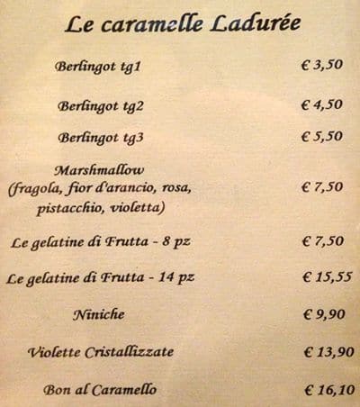 Menu di Ladurée 