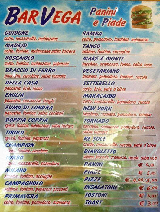 vega travel center menu