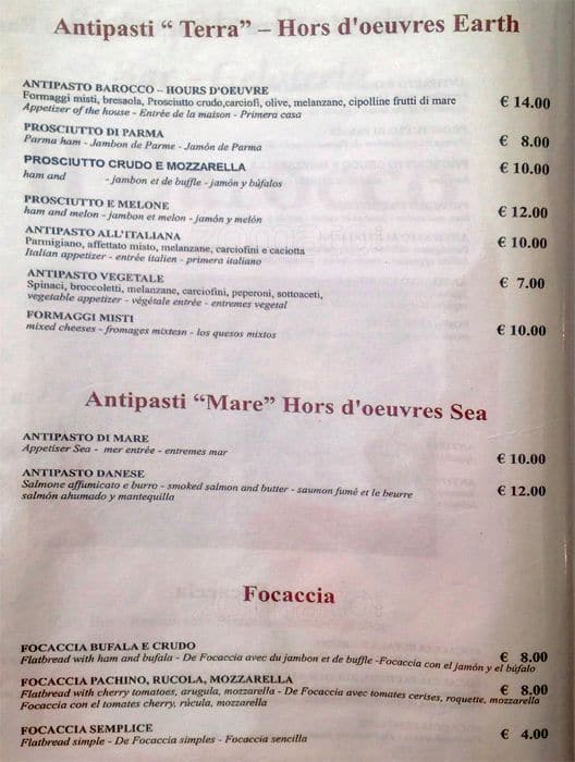 Menu di Il Barocco 