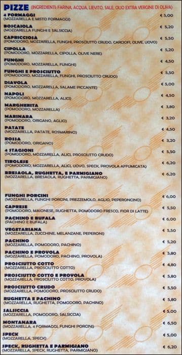 Menu di Pizza degli Apostoli 