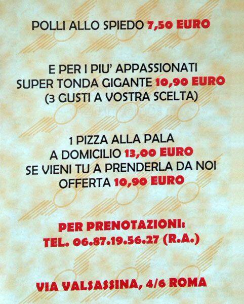 Menu di Pizza degli Apostoli 