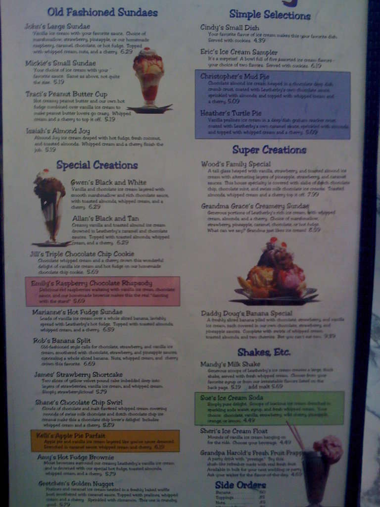 Menu at Leatherby's restaurant, Taylorsville, W 5400 S