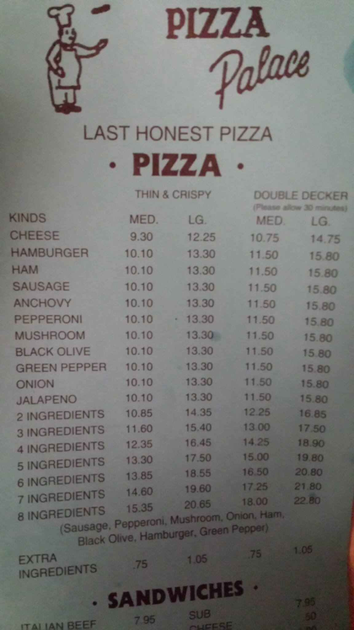 Pizza Palace Menu, Menu for Pizza Palace, Killeen, Killeen Urbanspoon