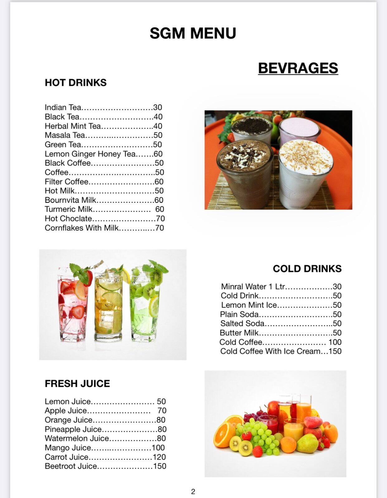 Menu at Sky Garden Manali Cafe, Manali