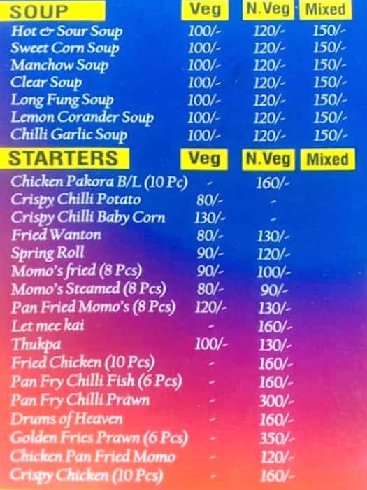Menu at Chilli Pepper, Kolkata, 104/A