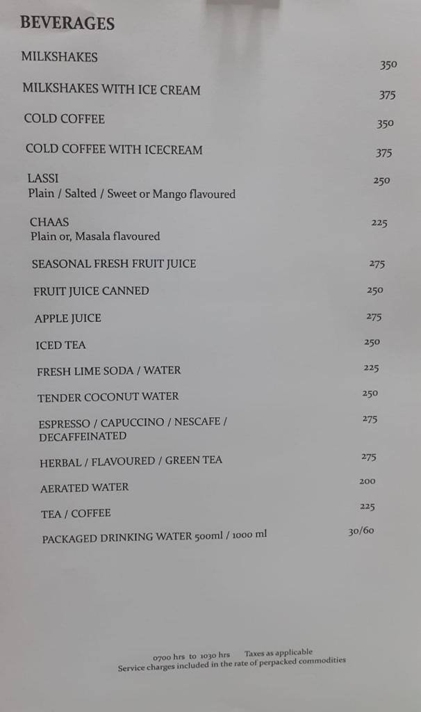 Menu at Tangerine, Mumbai, Juhu Beach