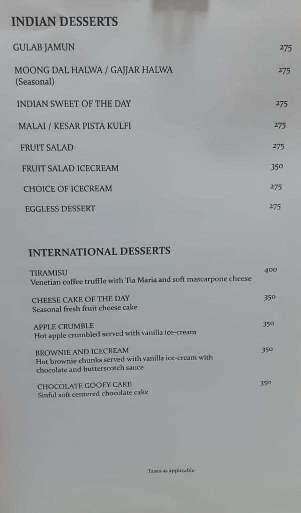 Menu at Tangerine, Mumbai, Juhu Beach