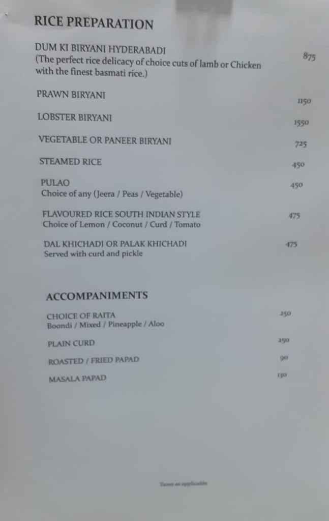 Menu at Tangerine, Mumbai, Juhu Beach