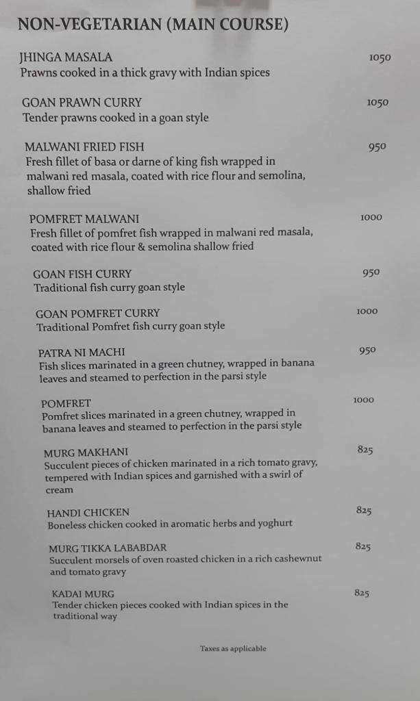 Menu at Tangerine, Mumbai, Juhu Beach