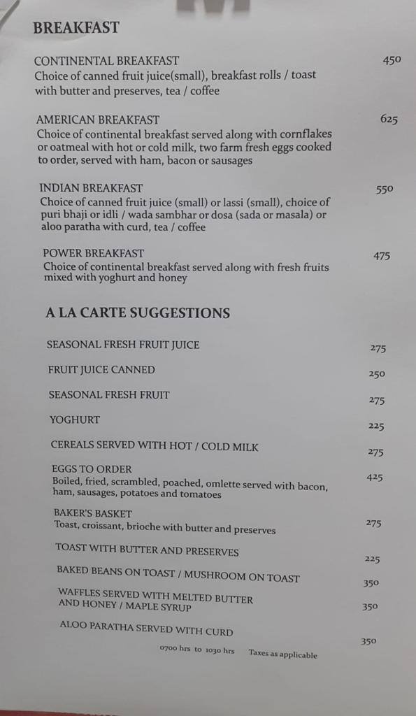 Menu at Tangerine, Mumbai, Juhu Beach