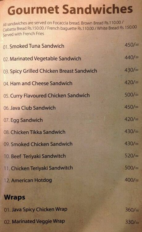 Carta de Java Lounge