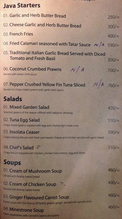 Carta de Java Lounge