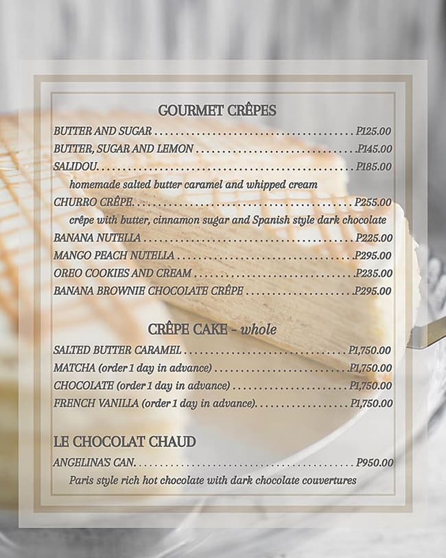 La Creperie Menu, Menu for La Creperie 