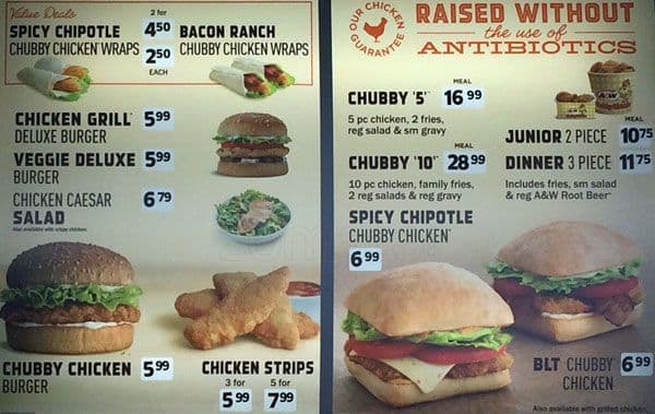 A&W Canada menu