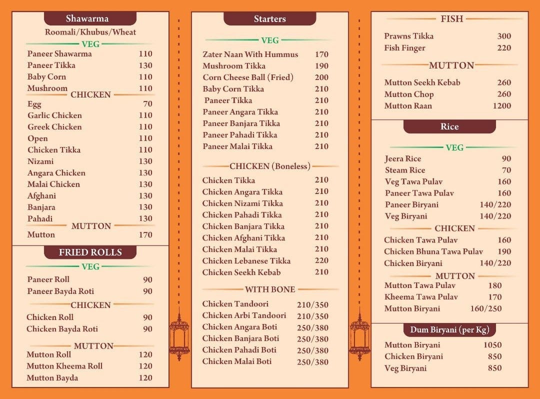 Al Arabian Express Menu, Menu for Al Arabian Express, College Road