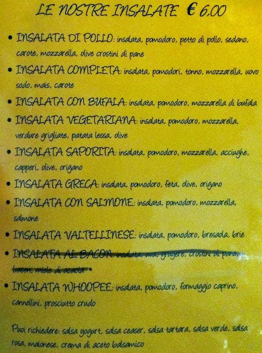 Menu di Caffetteria Whoopee 