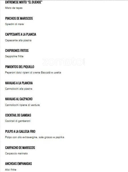 Menu di El Duende 