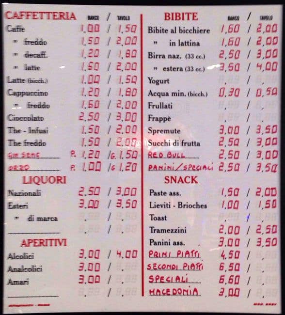 Bar Brasilia a Roma Foto del Menu con Prezzi Zomato Italia