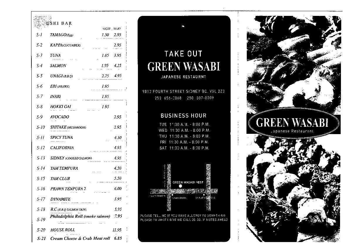 Green Wasabi Japanese Restaurant Menu Urbanspoon/Zomato