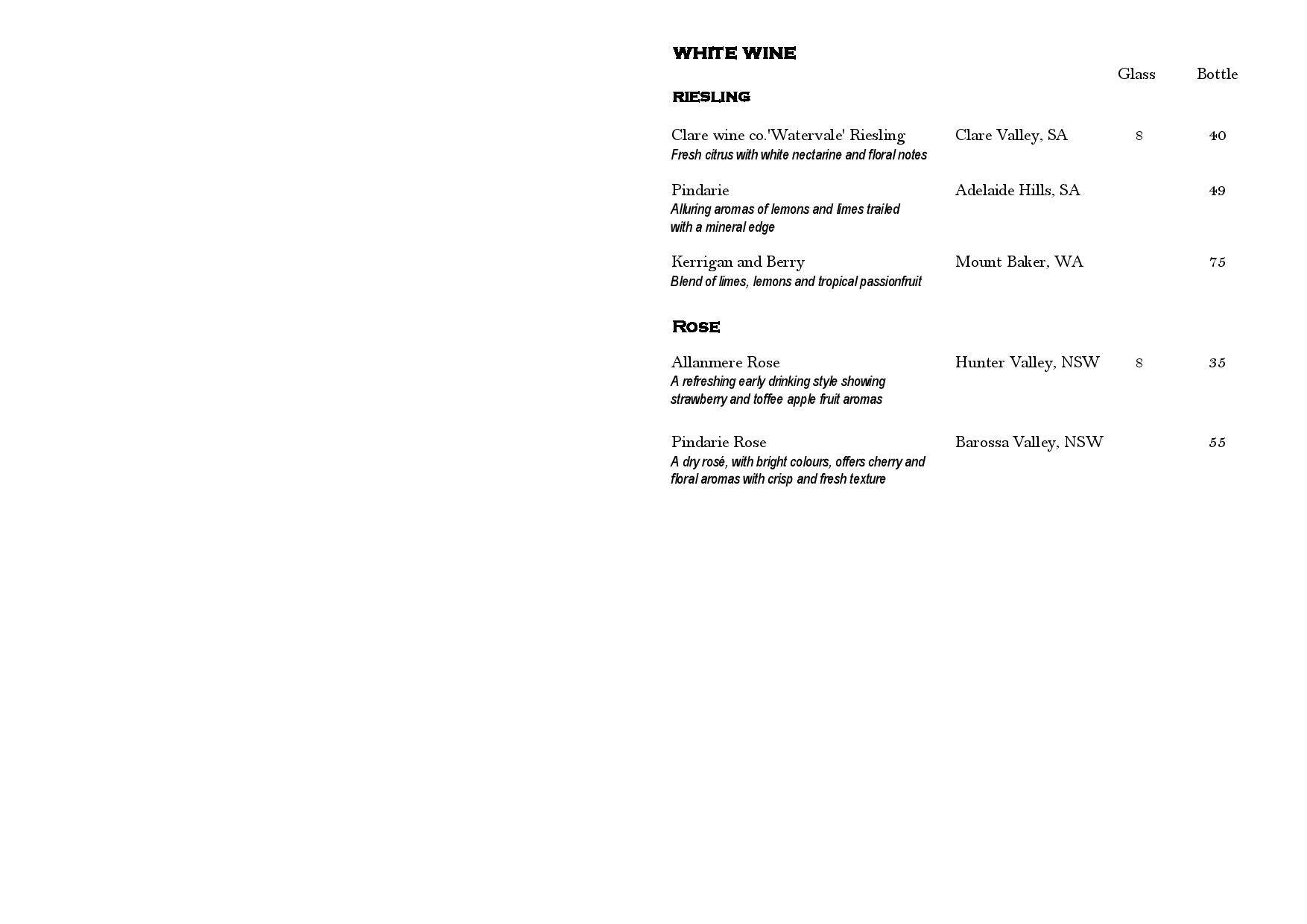 Menu at Le Sands Restaurant, BrightonLeSands